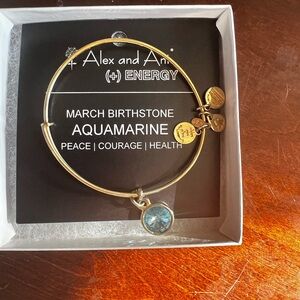 Alex and Ani Gold Bracelet with Aquamarine Charm